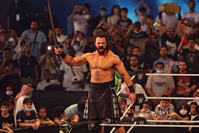 Drew McIntyre will be at WWE’s Clash at the Castle on June 15. (Photo by FAYEZ NURELDINE/AFP via Getty Images)