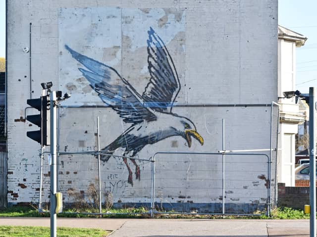 The Banksy mural in in Lowestoft, Suffolk, after the skip was removed