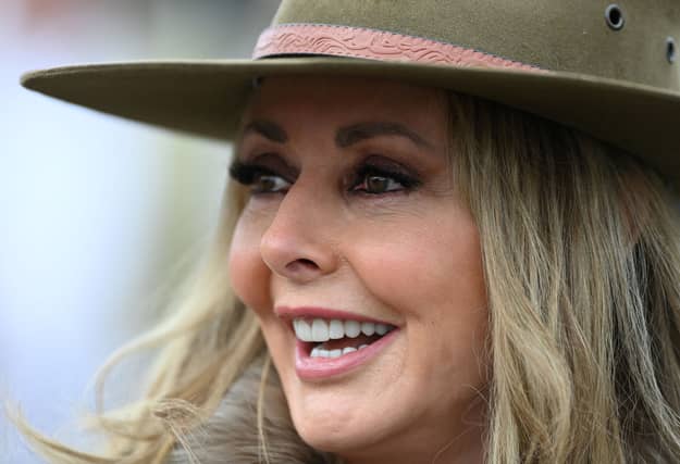 Carol Vorderman arrives on the second day of the Cheltenham Festival.