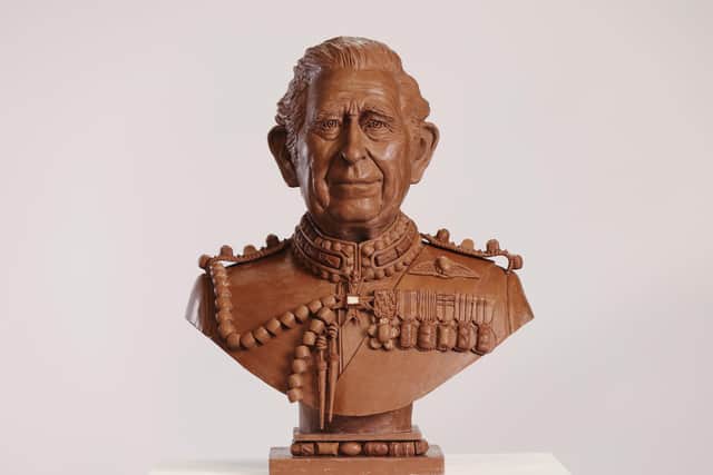 A bust of King Charles III made entirely from Celebrations chocolates is unveiled ahead of the Coronation. The sculpture, commissioned by the chocolate brand, took four weeks to create and weighs over 23kg – the equivalent of 2,875 individual Celebrations chocolates.