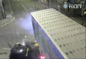 The car is seen smashing into the lorry.