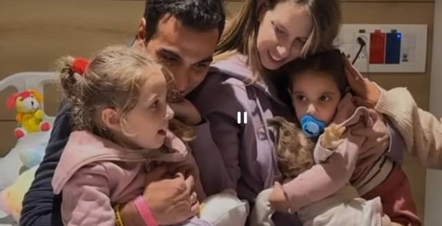 A still from a video showing the return of Israeli hostages from Hamas over the weekend of November 25 and 26