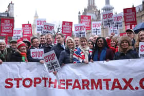 Conservative Party Leader Kemi Badenoch (front 2nd R) is joined by MPs Mel Stride, Chris Philp, Esther McVey, Claire Coutinho, Victoria Atkins, Andrew Griffith, and Priti Patel as they take part in the farmers rally on 19 November 2024 in London (Photo: Dan Kitwood/Getty Images)