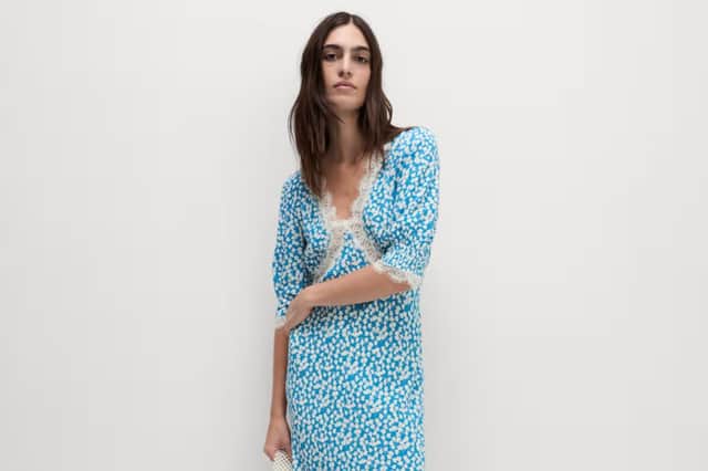M&S Printed V-Neck Lace Insert Midaxi Tea Dress £45