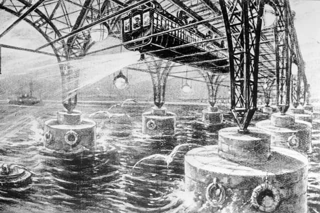 An artist's impression, created in 1906, of a suspended monorail spanning the English Channel