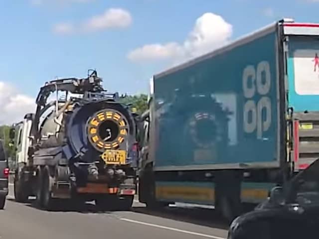 Tanker driver swerves between lanes on A45 after failing to notice queuing traffic.