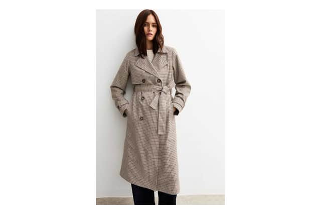 Brown Check Pattern Trench Coat