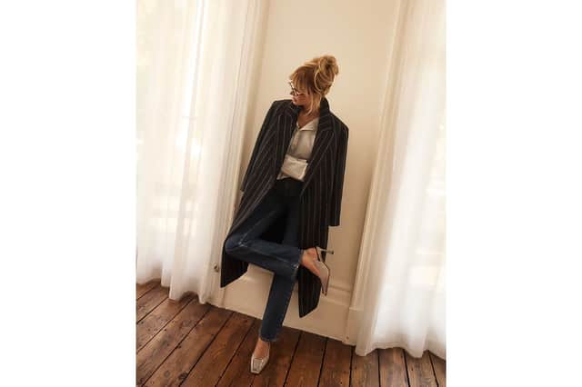 Navy pinstripe double-breasted coat £99