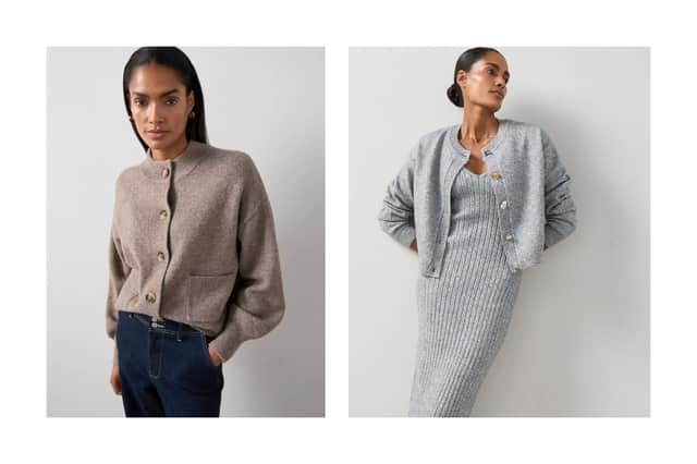 Style Yarn Crew Neck Cardigan With Wool £28 has a cosy feel and the Timeless Yarn 2 In 1 Cardigan Overlay Dress £60 is effortlessly chic.