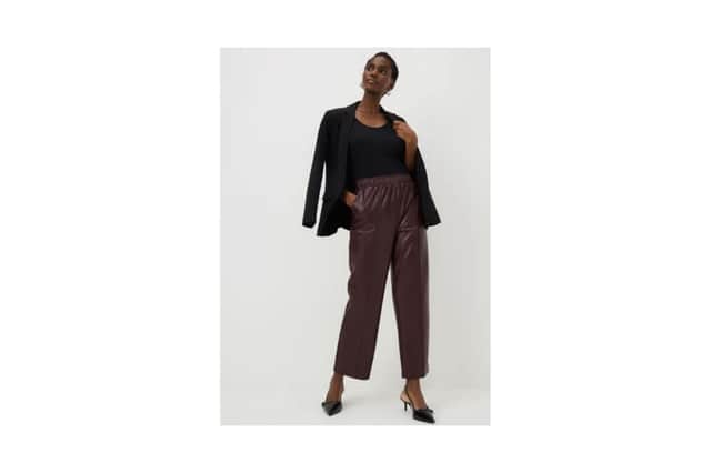 Burgundy Faux Leather Straight Leg Trousers