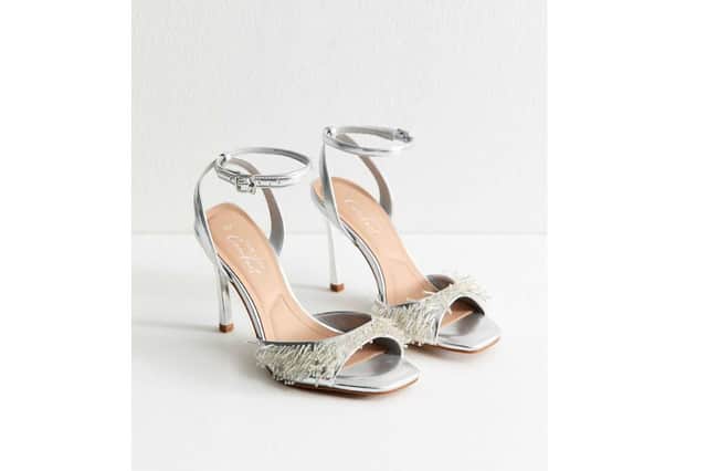 Faux Leather Beaded Strap Stiletto Sandals