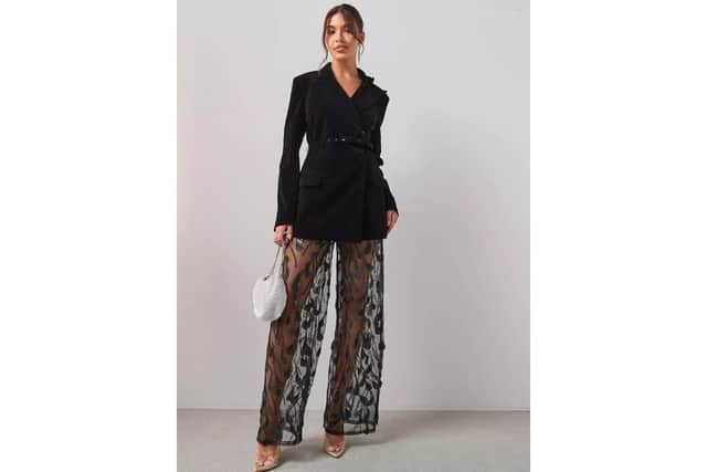 Very premium sheer embellished wide leg trousers