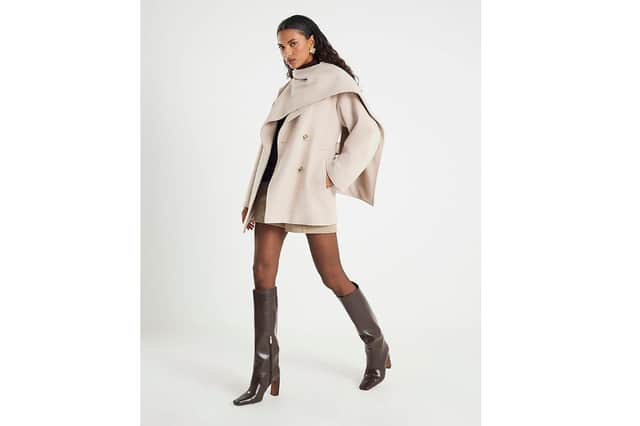 Beige Wool Blend Mid Length Scarf Coat