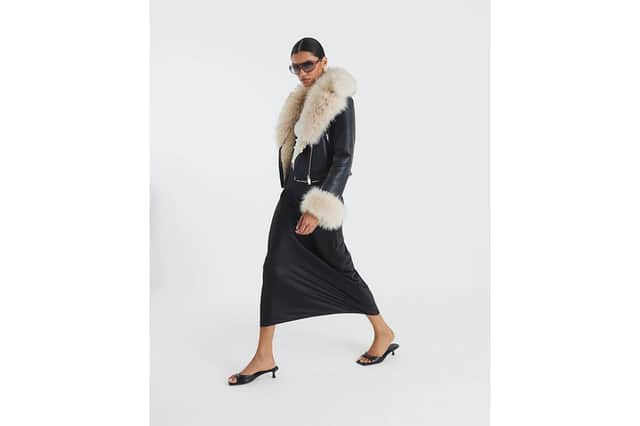 Black Faux Fur Faux Leather Biker Jacket