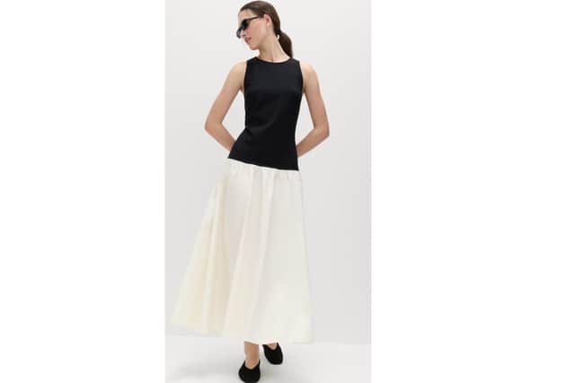 Cotton Blend Contrast Midi Drop Waist Dress