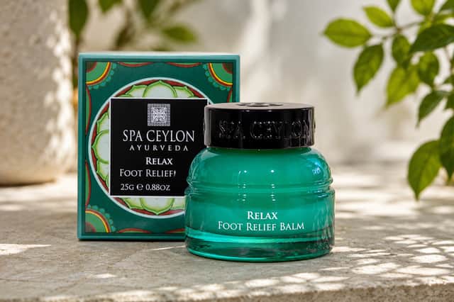 Spa Ceylon Relax Foot Relief Balm is an Ayurvedic-inspired treatment designed to soothe tired, aching feet while helping to soften dry skin after a long day on your feet.
