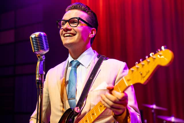 AJ Jenks as Buddy Holly. Photo by Hamish Gill f8creates