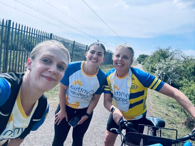 Left to right: Nina, Hannah, and Michelle on a recent 31 mile training run 