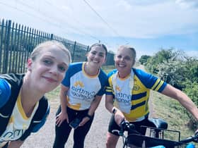 Left to right: Nina, Hannah, and Michelle on a recent 31 mile training run 