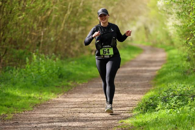 Hannah during the 28-mile Battle of The Brampton Valley Way as part of her training 