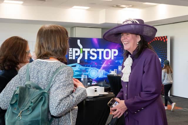 Buckinghamshire High Sheriff, Nikki Ross, speaking with guests at Showcase Silverstone