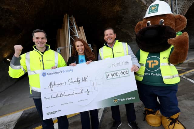 Pictured left to right: Rich Lavin, Managing Director at Travis Perkins; Lizzie Pearl from Alzheimer’s Society; and Daniel Rossiter, Branch Manager at Travis Perkins.