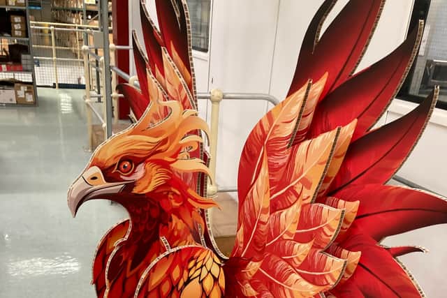 Caption: ‘Phil the Phoenix’ stands proud in RS Corby’s distribution centre as a symbol of the firm’s commitment to improving packaging sustainability