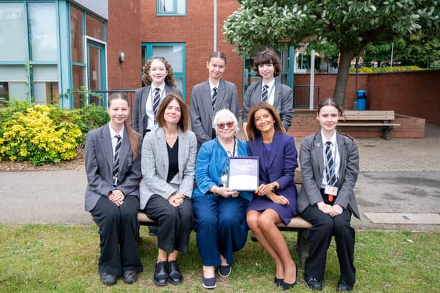 The Police, Fire and Crime Commissioner at Northampton School for Girls, with headteacher Cristina Taboada-Naya (right).