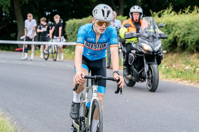 Lukas Humplik approaching finishing line in the last lap