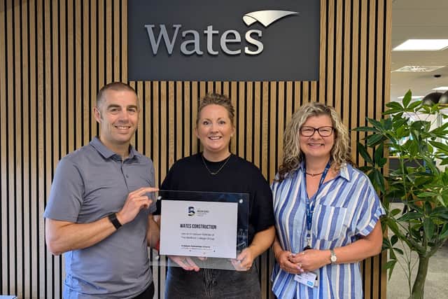 Plaque presented to Wates Construction by Rachel Roberts, The Bedford College Group