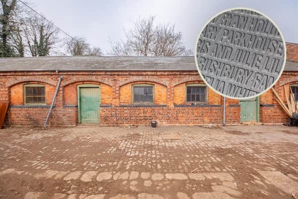The 19th-century Stables at Delapré Abbey that are currently undergoing restoration, and one of the corten steel panels.