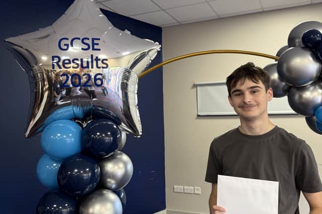 Seb collecting his GCSE Results at The Ferrers School