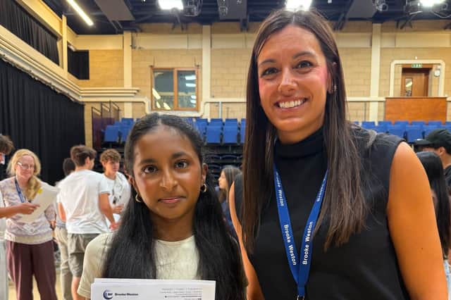 Suharitha Niroj and Roisin Fernando at Brooke Weston Academy GCSE Results