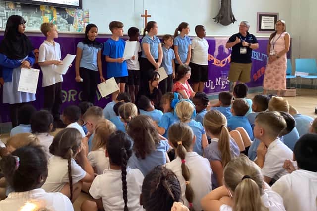 Children awarded their BSL Level 1 certificate at St James's CE Primary school in Northampton.