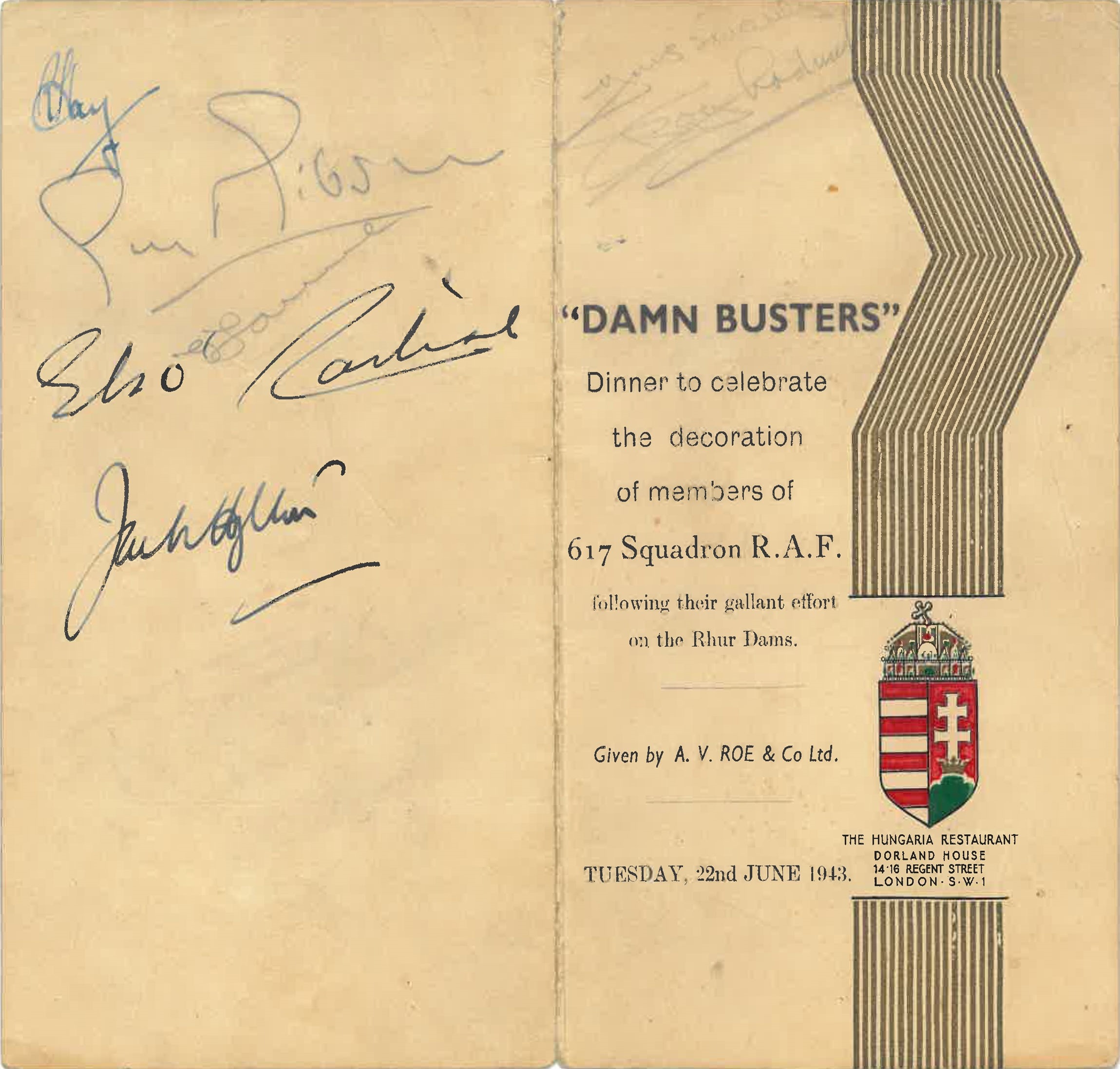 Kettering war hero's Dambusters menu sells for £4,000
