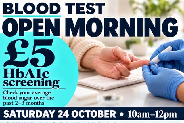 Raunds residents invited to £5 blood sugar screening morning this Saturday, amongst other blood tests.