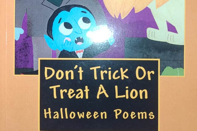 Cover Page of Children's Book of poetry for 7 yesrs upwards called 'Don't Trick Or Treat A Lion'