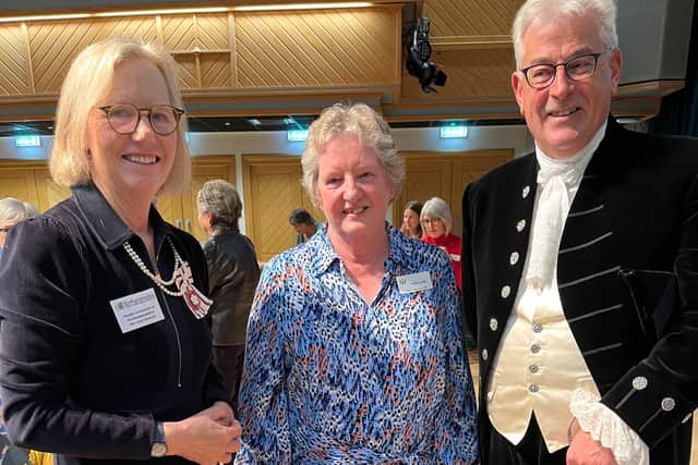 Mrs Anne Burnett, Vice Lord Lieutenant of Northamptonshire, Chris Carr, County Chair of NCFWI and Roger Butler, High Sheriff of Northamptonshire