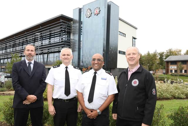 From left to right, North Northamptonshire Detective Chief Inspector Andy Rogers, head of local policing Chief Superintendent Mick Stamper, Operations Superintendent for North Northamptonshire Dennis Murray, Police, Fire and Crime Commissioner Stephen Mold