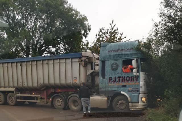 One lorry got stuck on the country road
