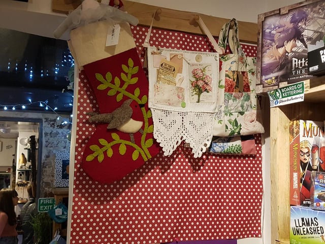 Sue describes this brand as eclectic and country style. She makes items out of reclaimed fabric and also sells vintage China.