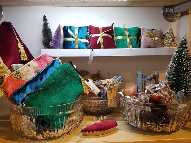 Trader Sue Perry said she had gone for luxurious colours and fabrics for her Christmas collection of bags, pouches and pin-cushion.