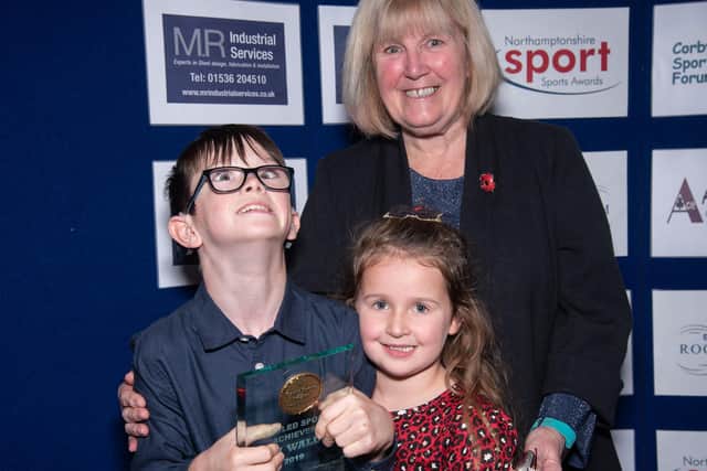 Ryan Waldenwinner of the Disabled Sports Achiever 2019 award with Jean Addison deputy leader of Corby Council
