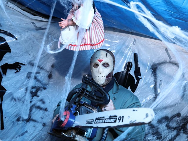 As you entered the maze, you were faced by this scary chainsaw wielding man!