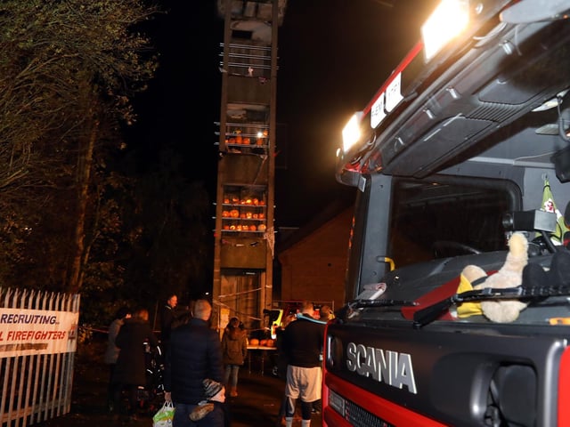 Pumpkins were placed inside the stations drill tower