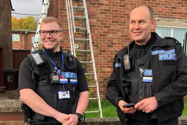 PC Joel Gilmore and PC Vince Bangs on the beat in Corby