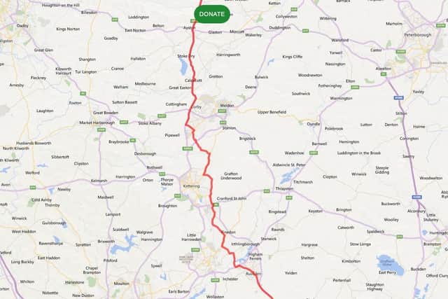 The route the Rickshaw Challenge will take through Northamptonshire