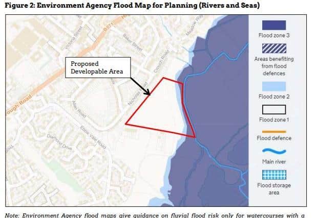 The flood map of the site from the Environment Agency showing the two zones
