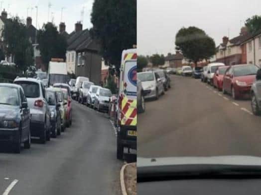 Nichola's pictures showing the parking problem on Hayway, Irthlingorough