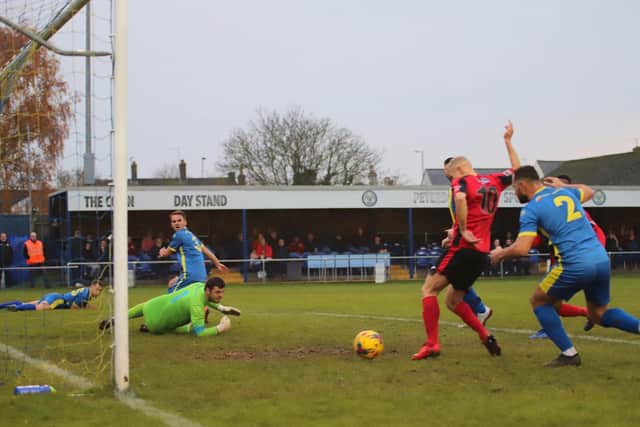 Lindon Meikle scores the Poppies' opening goal